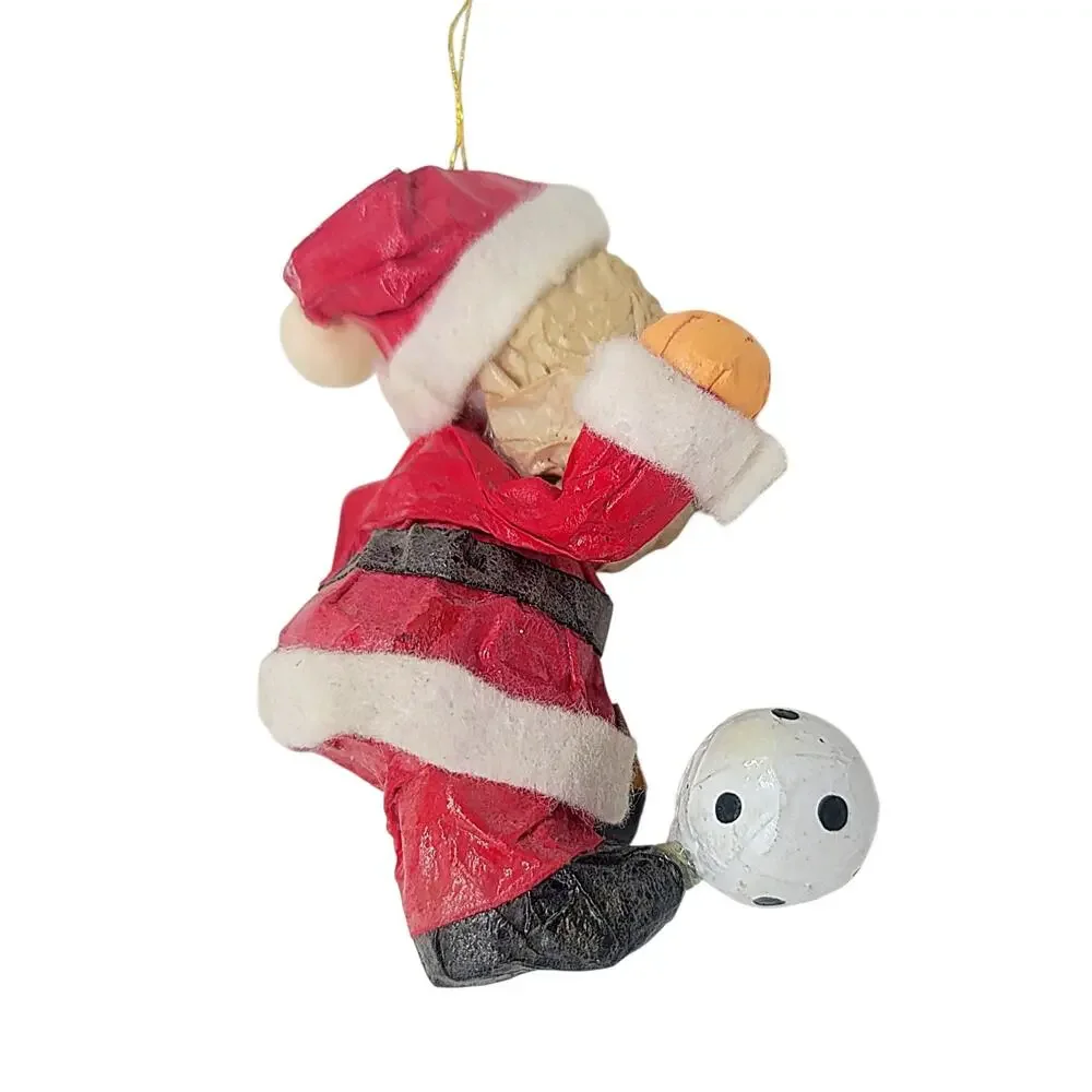Vintage Paper Mache Santa Claus With Soccer Ball Christmas Ornament 3.5